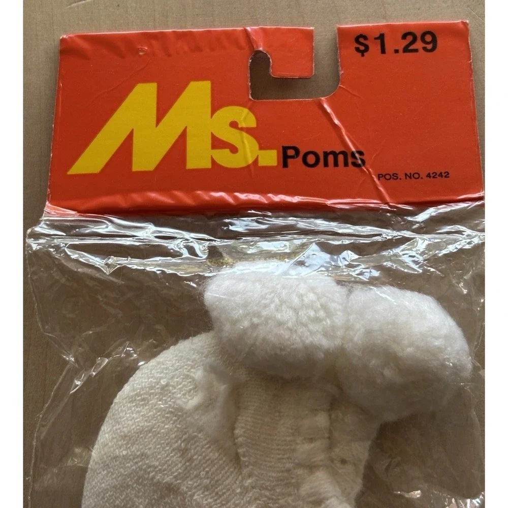 Vintage Ms. Pom Cotton Socks NIP Terry Lined 4-11 White